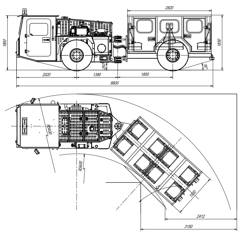 underground person transport truck